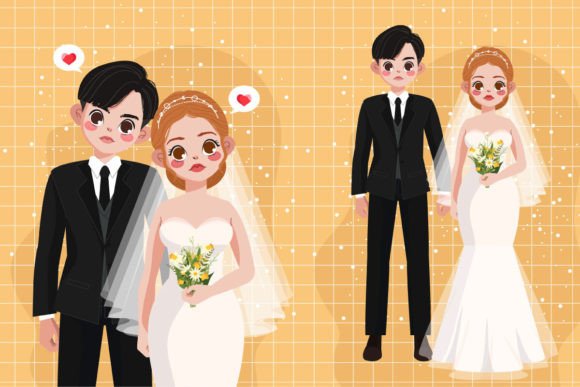 Bride and Groom Couple Illustration: A Versatile Vector Asset