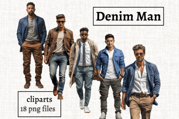 Casual Man Clipart Bundle, Denim Man