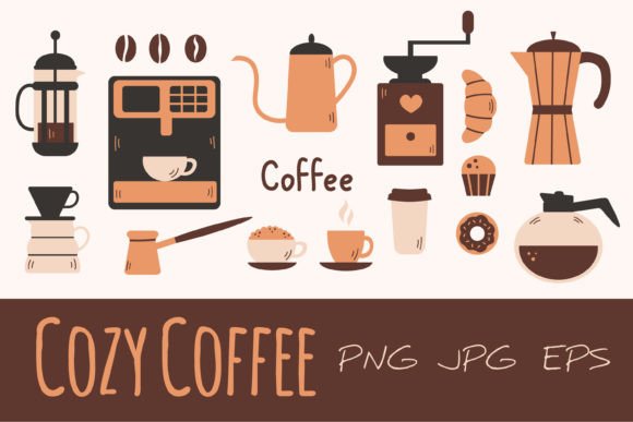 Coffee Clipart: Elevating Designs with Trendy Flat Style and Cozy Warmth
