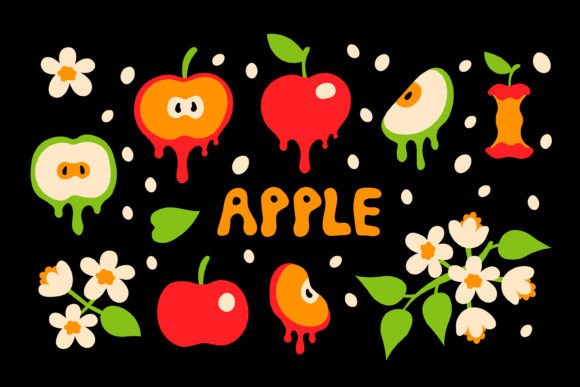 Retro Summer Apple Elements Clipart