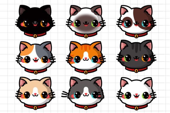 Set of Cat Portraits Illustration