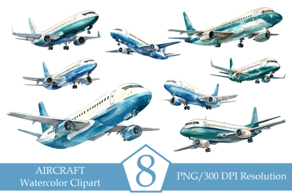 Watercolor Commercial Airplane, Clipart: Strategic Asset for Brand Storytelling and Design Efficiency