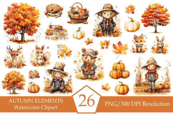 Watercolor Cozy Fall, Autumn Clipart