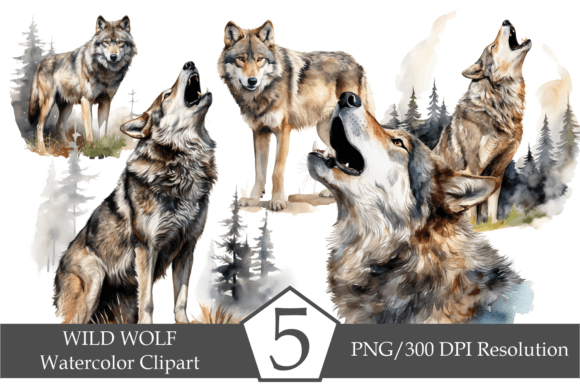 Watercolor Wild Wolf, Howling Wolf: Elevate Your Creative Projects with Nature-Inspired Art